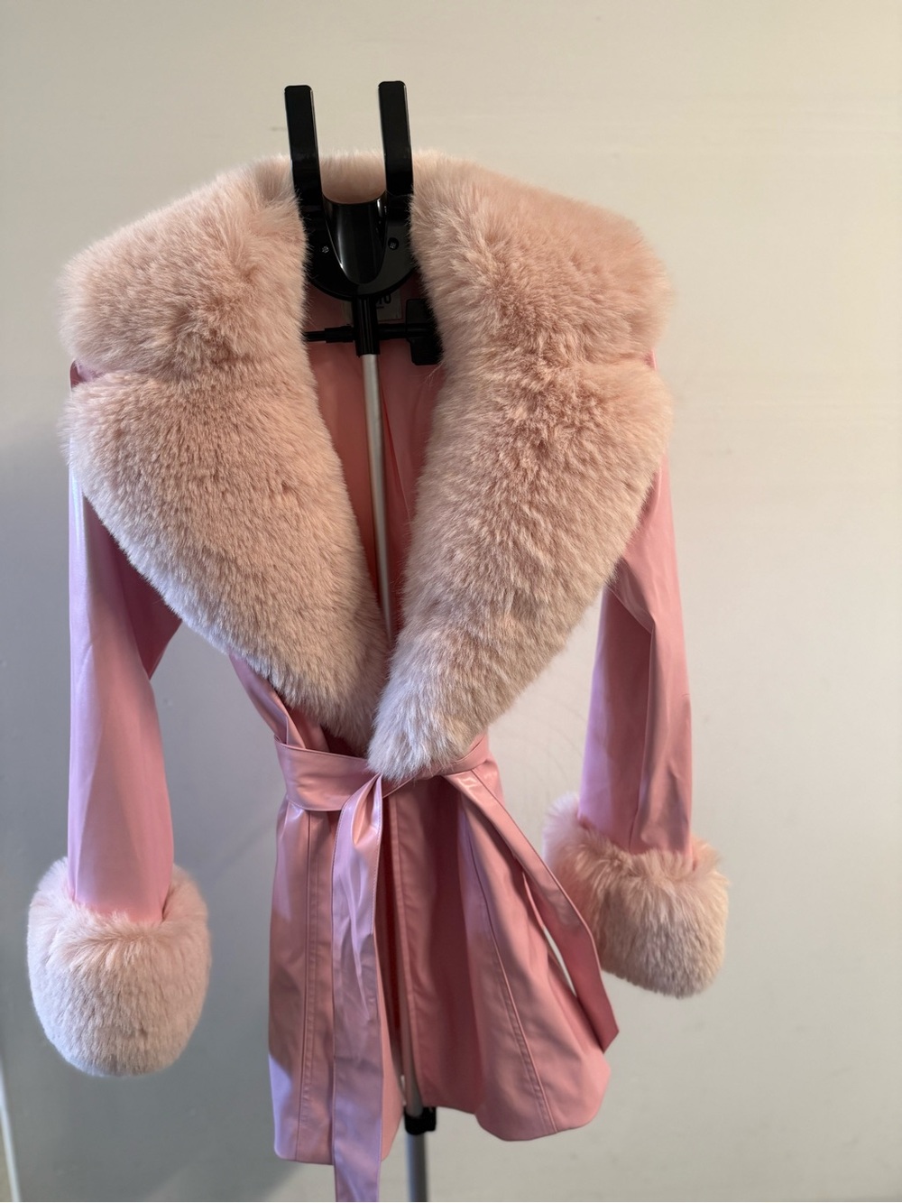 Show Me Your MuMu penny lane pink Faux Fur Trim Belted Leather Jacket